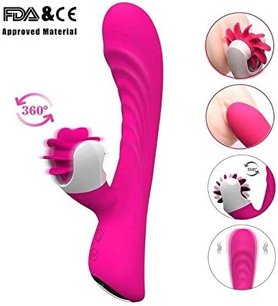Female Vibrator Stimulator Masturbation Toy,9 Vibration Patterns with Licking Rotating Tongue Clitoris, Massager&Nipple Stimulator for Female Masturbation (Pink)