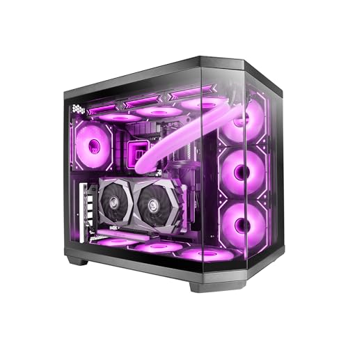 MC-3TCORE, Caja Gaming Custom ATX, Triple Ventana Cristal Templado Extraíble, Cámara Dual, Semitorre Compatible con Placas Base de Conector Inverso, Soporte Refrigeración Líquida, Negro