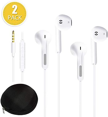 Honway Earphones/Earbuds with Stereo Mic&Remote Control for Apple iPhone (2Pack White)