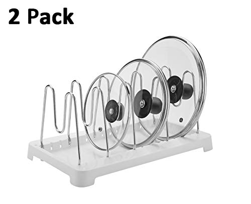 2 Pack Adjustable Pot Lid Holder Plate Rack, Pan and Pot Organizer for Kitchen Cabinet - SUS304 Stainless Steel Rust Proof