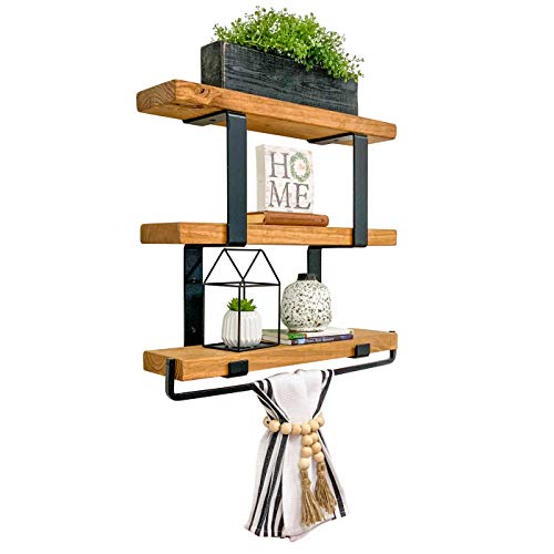 Del Hutson Designs Industrial 3Tier Floating Shelf with Towel Bar (24