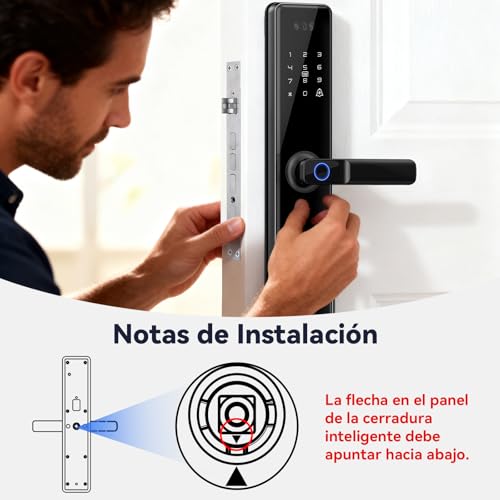 LOKOOY Cerradura Inteligente Q6 WIFI, Alarma Anti-forzamiento, SIN NECESIDAD DE PUERTA DE ENLACE, 6 Métodos de Apertura, TTLOCK WIFI App/App Bluetooth/Huella Digital/Tarjeta IC/Contraseña/Llave Física