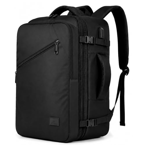 ANNMOR Travel Backpack, 24L Cabin Backpack 40x30x20 Ryanair Compliant, Expandable up to 30L for 15.6" Laptop and USB Port, Ideal for Short Trips and Weekends - Black