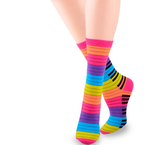 TeeHee Music Cotton Crew Socks for Women and Men 3-Pack (9-11, Piano Key)
