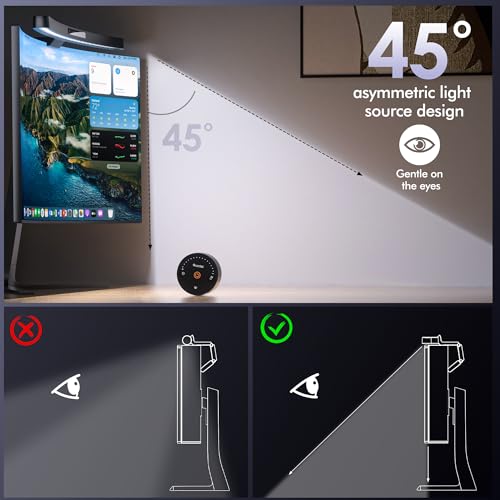 Quntis Curved Monitor Light Bar with Remote &Touch, Auto Adjustable Brightness and Colour Temperature Eye-Care USB Computer Lamp with Multifunction Shelf Screen Light Bar, No Glare Home Office Gaming