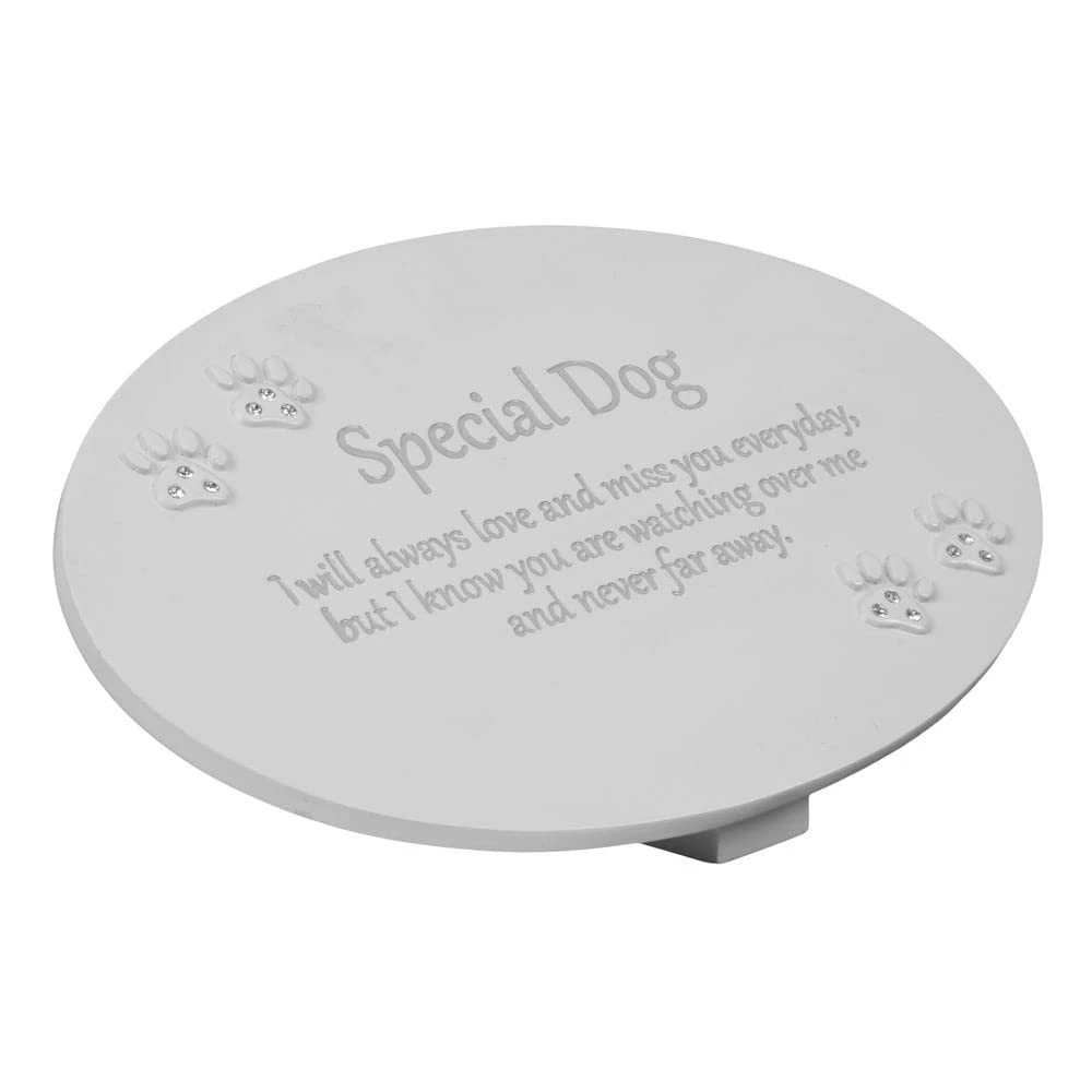 Juliana In Loving Memory 'Special Dog' Oval Memorial Grave Plaque with Clear Crystal Paw Prints