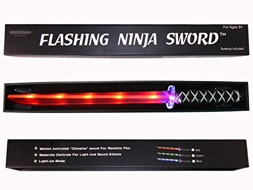 Ninja Sword Toy Light-Up (LED) Deluxe with Motion Activated Clanging Sounds – RED in a Gift Ready Packaging and separate sound control