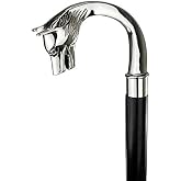 Wooden Brass Walking Stick with Black Shaft and Silver Handle - Ideal Halloween Costume Canes for Women, Men, and Seniors - Dark Shadow Vampire Stylish Antique Dracula Cane