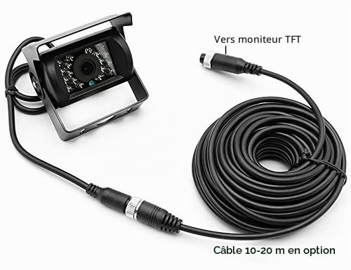 12V-24V Vehicle Rear View Camera System 7" TFT LCD HD Monitor with Sun Visor + 4Pin Waterproof Reversing 18LED Night Vision Backup Camera for RV/Bus/Trailer/Truck