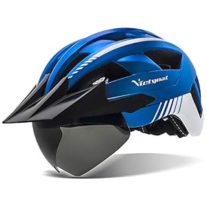 Victgoal Bike Helmet with USB Rechargeable LED Light Removable Magnetic Goggles Visor Breathable MTB Mountain Bicycle…