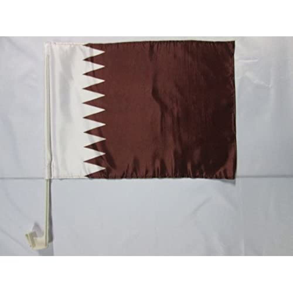 AZ FLAG Qatar Car Flag 18'' x 12'' - Qatari Car flags 30 x 45cm - Banner 18x12 INCHES PLASTIC STICK
