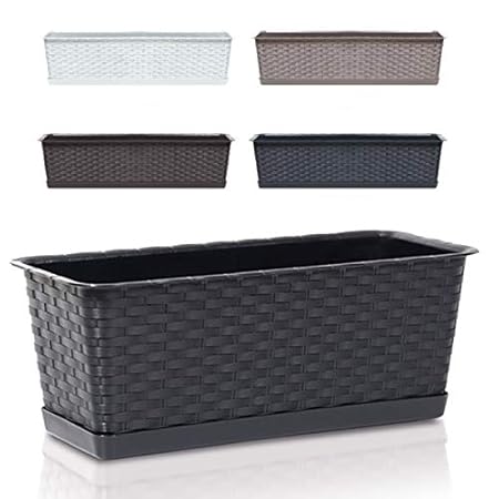Blumenkasten Balkonkasten Blumentopf Rattan Optik Case P Untersetzer Geländerkasten 4 Größen (700 Anthrazit)