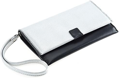 Women’s RFID Blocking Leather Wallet Clutch Purse Credit Card Cash Holder Organizer Long Ladies Wristlet Handbag RUNWINDY(Silver White &amp; Black)
