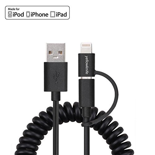 [Apple MFi Certified] Yellowknife 4.9ft/1.5m Portable Travel (2 in 1) USB Micro Cable to Lightning Connector Adapter for iPhone 7 Plus 7 6s Plus 6s 6 Plus 6 5s 5c, iPad, iPod, Samsung and More (Black)