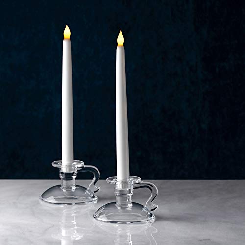 Glass Candle Holders for Tapers 4 Inch Chamberstick with Handle, Fits