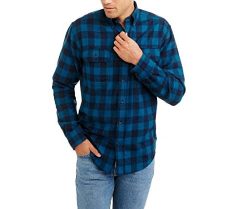 Faded Glory Mens Long Sleeve Blue and Black Checkered Flannel Shirt (Large 42/44)