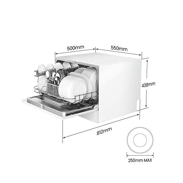 COMFEE-Table-Top-Compact-Dishwasher-TD602E-W-Mini-Dishwasher-with-6-Place-Settings-6-Programmes-LED-Display-Delay-Start-and-Off-peak-Wash-Function-White COMFEE' KWH-TD602E-W Freestanding Compact Dishwasher, LED display, 6.5 liters, White, Noise level: decibels 47