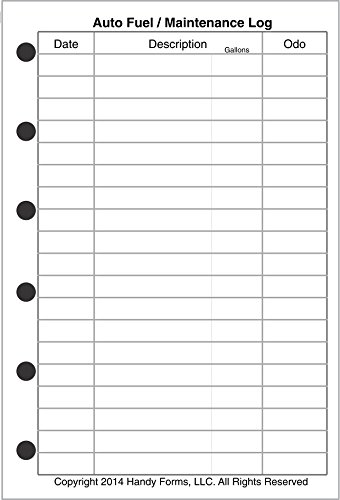 Pocket Size Auto Fuel and Maintenance Log, Sized and Punched for Pocket Notebook (3.25" x 4.75")