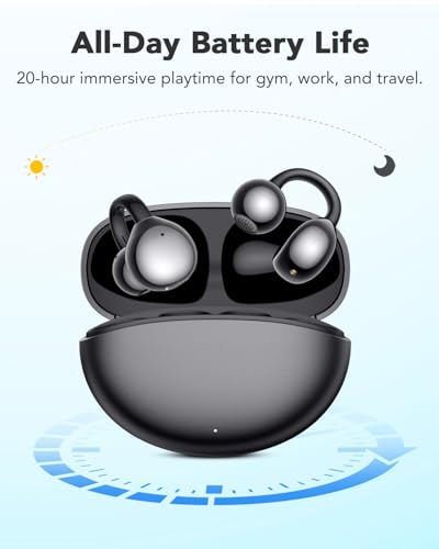 Clip on Bluetooth Earphones Open Ear Earbuds, Air Conduction Wireless Headphones, Ultra-Comfort, Lightweight, Clear Calls, IPX5 Waterproof, with Mic for Phone Sports Workout, Black