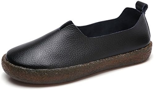 Zefani Women's Comfortable Leather Slip On Flat Loafers Summer Round Toe Walking Shoes
