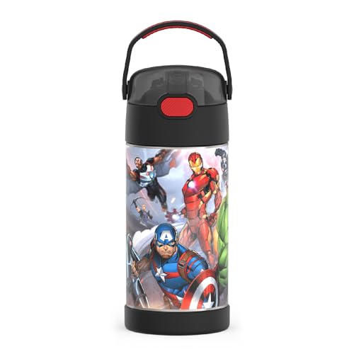 THERMOS FUNTAINER 12 Ounce Stainless Steel Vacuum Insulated Kids Straw Bottle, Avengers