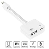 Lightning to USB Camera Adapter, Lightningto USB 3.0 Female OTG Adapter Cable With USB Power Interface Data Sync ChargeCable For iPhone iPad, Plug & Play, No App Required
