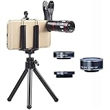 Akinger 4 in 1 Phone Lens Camera 10x Telescope + 198 Fish Eye + 0.63X Wide Angle + 15X Micro Clip-on Lens with for iPhone /Samsung /HTC /Ipad /Tablet PC /Laptops