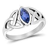 Sterling Silver Blue Simulated Sapphire Ring Irish Celtic Knot Design Band Size 7 (RNG11211-7)