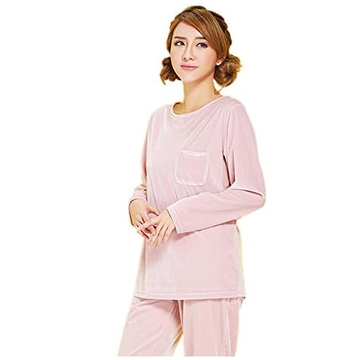 DMMSS-Signore-velluto-oro-girocollo-manica-lunga-pigiama-Set