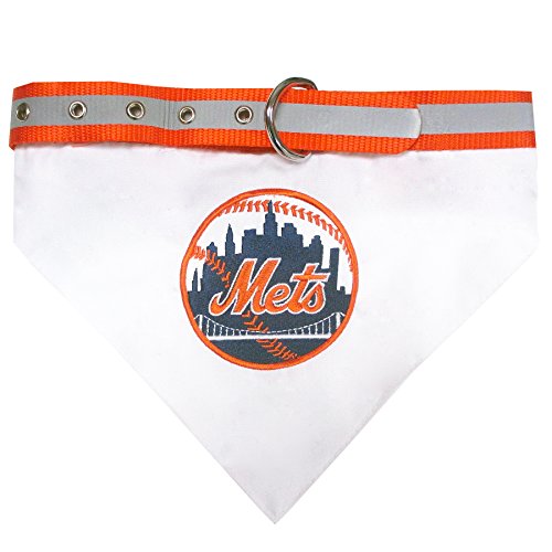 MLB BANDANA - NEW YORK METS DOG BANDANA with Reflective & Adjustable DOG COLLAR, Medium