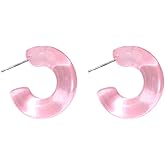 Acrylic Mottled Resin Hoop Earrings Assorted Chunky Lightweight Bohemian Thick Circle Statement Earrings for Women