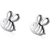 Tiny Honeybee Stud Earrings S925 Sterling Silver for Women Minimalist Cute Bee Small Cartilage Earring Studs Ear Piercing Delicate Jewelry Hypoallergenic Birthday Gifts