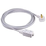 GE, Gray & White, 12 Ft Extra Long Designer Braided Extension, 3 Strip, 2 Prong Outlets, Flat Plug, Tangle-Free Power Cord, Perfect for Home, Office or Kitchen, UL Listed, 42385