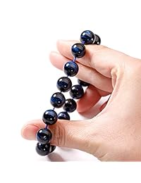 Jewever Original - Piedra preciosa de ojo de tigre azul natural, 0.472 in, cuentas redondas suaves, elásticas, unisex