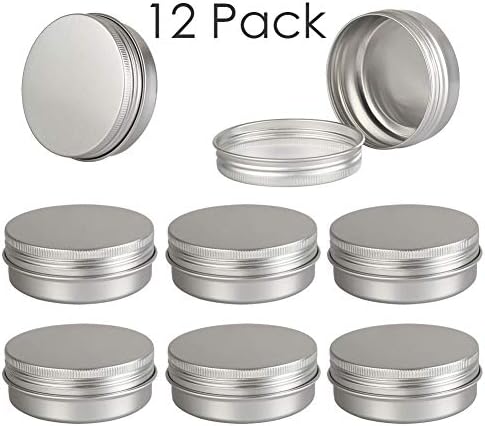DLIBUY (Pack of 12) 60G(2 oz)/60ML Empty Aluminum Tins Cans Jars Travel Containers with inner liner make up powder -Screw Lid Round Bottle for Lip Balm Cosmetic-Anti-Leakage