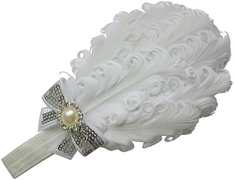 Moleya Baby Girls' Hair Band Clip with Stretchy Headband and Feather(White)