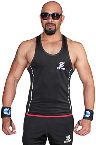 SYNO Men's Tank Tops Muscle Gym Bodybuilding Fitness Workout Train Stringers Black/Red