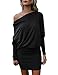 DUBACH Womens One Shoulder Batwing Sleeve Mini Dress