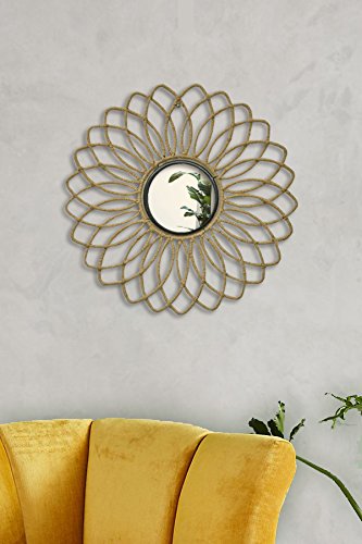 Logam Metal Jute Covered Floral Decorative Wall Mirror