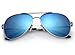 LotFancy Aviator Sunglasses for Men with Case, UV400 Protection, 61MM, Lightweight Eyewear for Driving Fishing Sports, Revo Blue Mirrored Lens, Silver Metal Frame