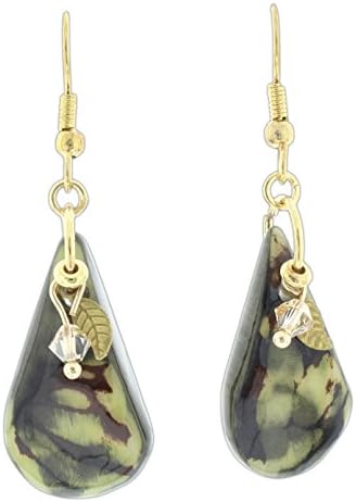 Terra Natural Designs Marbled Tagua Nut Raindrop Earrings (Green)