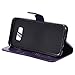 A-slim Galaxy S8 Wallet Case, Totem Sun Floral Flower Pattern Embossed PU Leather Magnetic Flip Cover Card Holders & Hand Strap Wallet Purse Case for Samsung Galaxy S8 - Purple