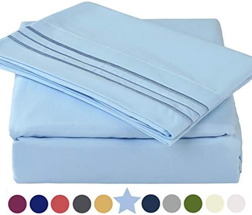 TEKAMONTEKAMON Premium 4 Piece Bed Sheet Set 1800TC Bedding 100% Microfiber Polyester - Super Soft, Warm, Breathable, Cooling, Wrinkle Free - 10-16" Extra Deep Pockets, Queen, Lake Blue