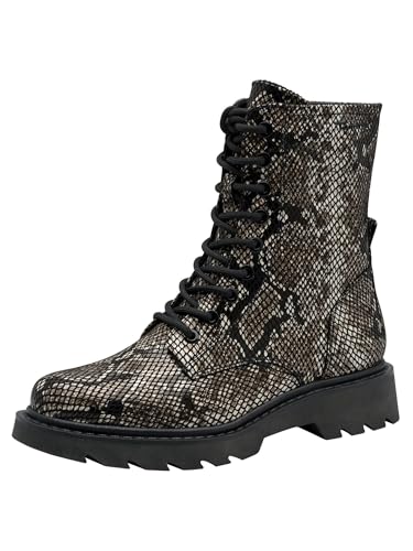 Tamaris Damen Lace Boot Flat 1-25918-43, Botas Cortas al Tobillo Mujer, Negro Serpiente, 36 EU