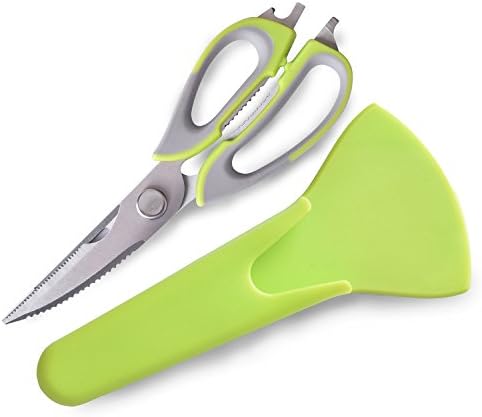 Kitchen Scissors Stainless Steel Multifunctional Green Scissors for Cut Chicken Bones The Protective Cover is Magnetic 7 Kinds of Uses