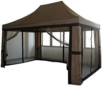 Two-Tone Brown Outdoor Pop-Up Garden Gazebo 10' x 15' with Mosquito Net Screen