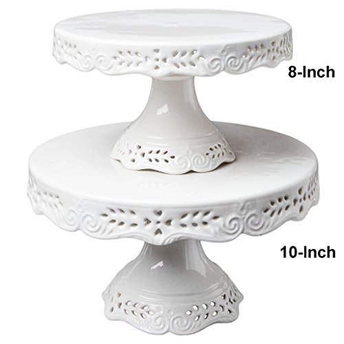 Gracie China 10-Inch Diameter Victorian Rose Fine Porcelain Round Pedestal Cake Stand Off White