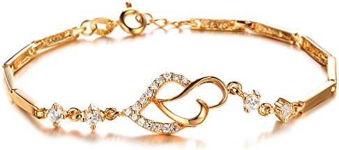 Tiffinys Jewelry Linked Double Hearts Wrap Bangle Zirconia Chain Bracelet for Women