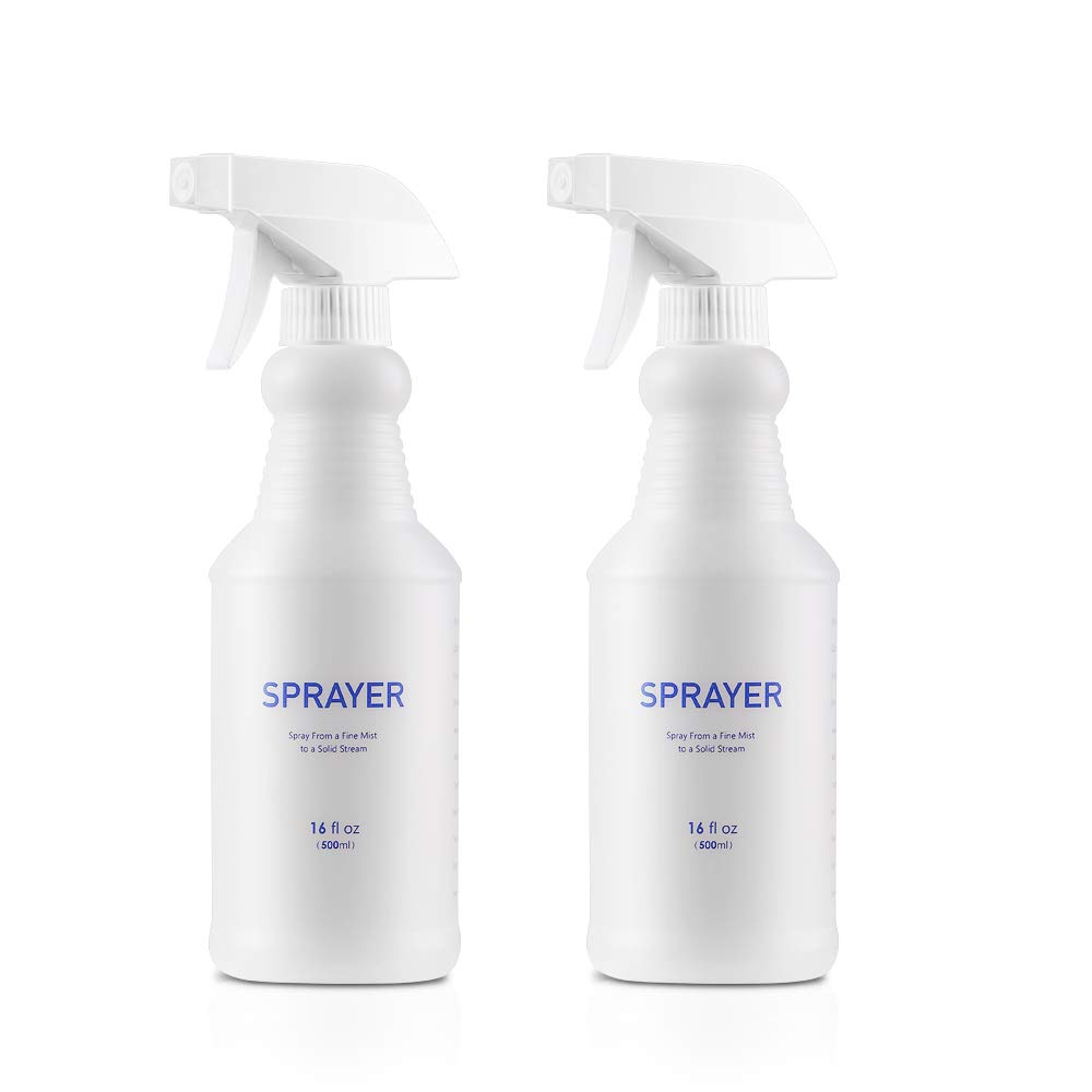 YAMYONE Plastic Spray Bottles 2 Pack 16 oz, Professional Heavy Duty Empty Spraying Bottles Sprayer Cleaning Solutions, Bleach/Vinegar/Rubbing Alcohol Safe, Mist Squirt Water Bottles with Measurements : Beauty