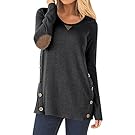 DEARCASE Women's Casual Long Sleeve Faux Suede Loose Tunic Button Blouses Shirt Tops Dark Grey Medium